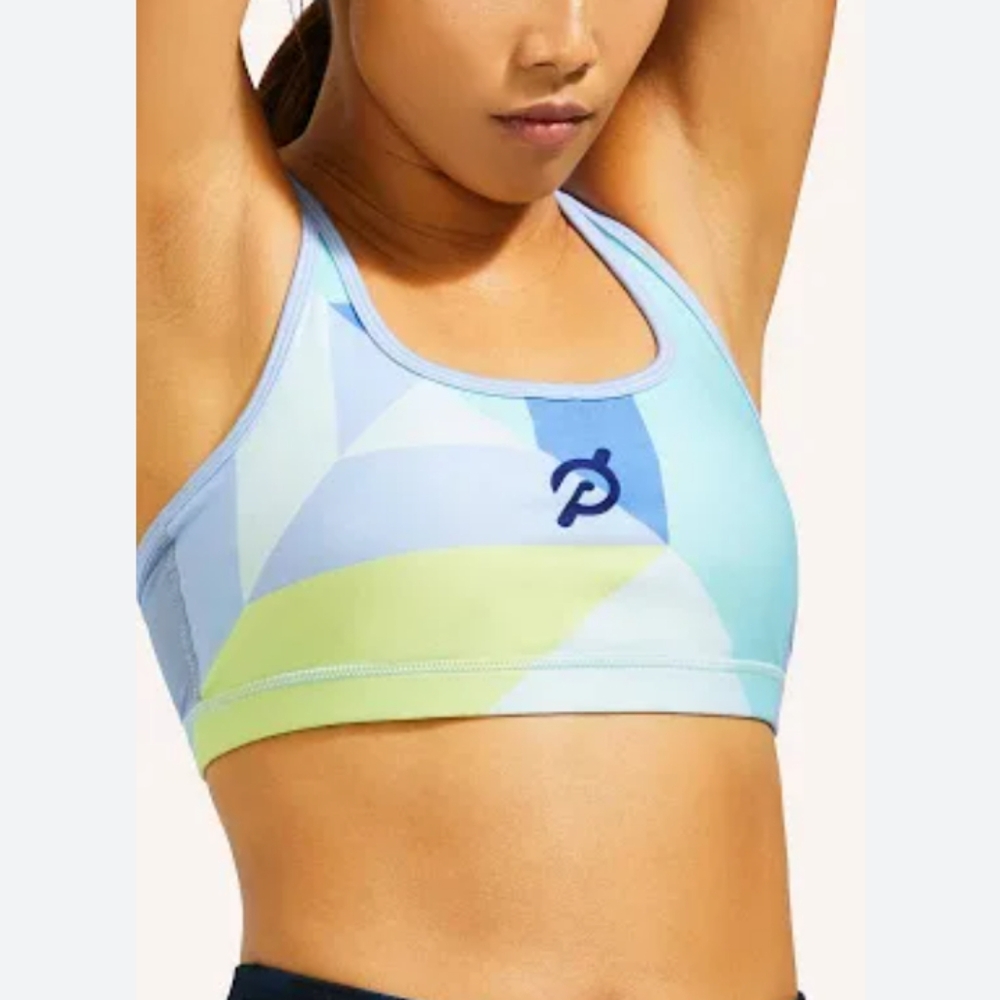 💪Peloton Sports Bra Yellow Blue Purple Mesh Crossback X With Geometric Medium